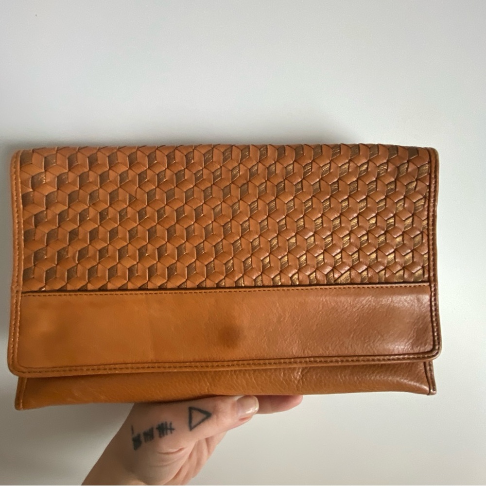 Cole Haan Tan Leather Clutch with Textured Flap